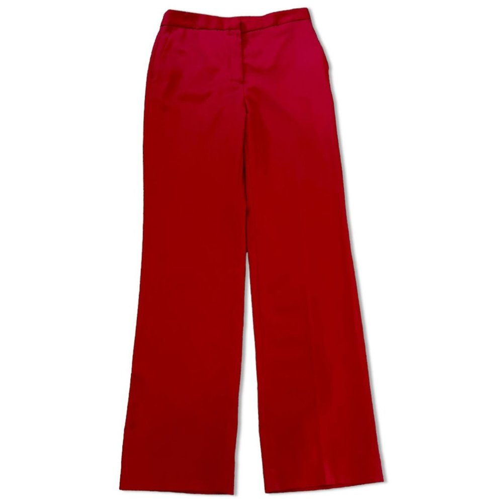 Massimo Dutti Designer Wool Pant High Waist Straight Leg Tall Style 5038 Red 6